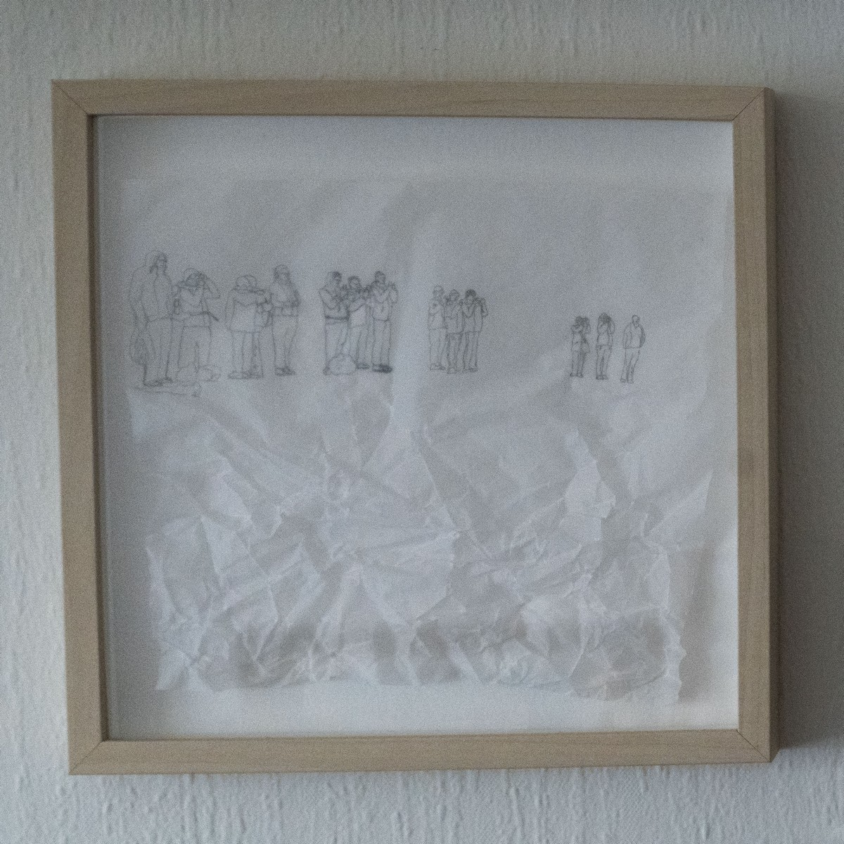 Crayon sur papier calque froissé, 20X20cm