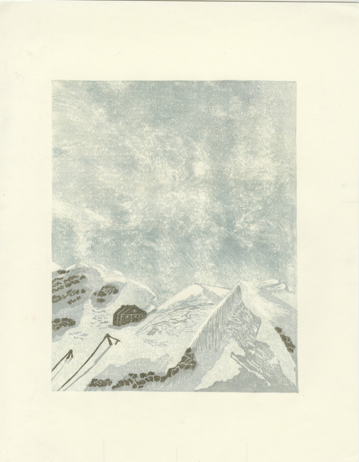 Linogravure, impression au baren, 4 couleurs en réduction