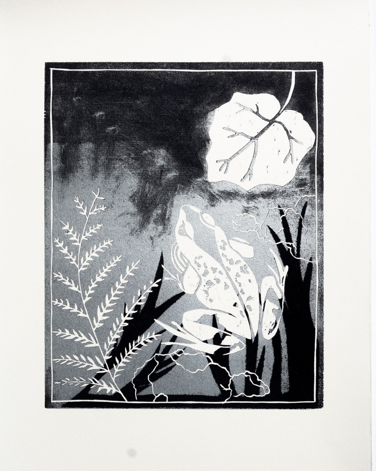 L'Orée du bois, gravure sur bois, monotype, 30X20cm