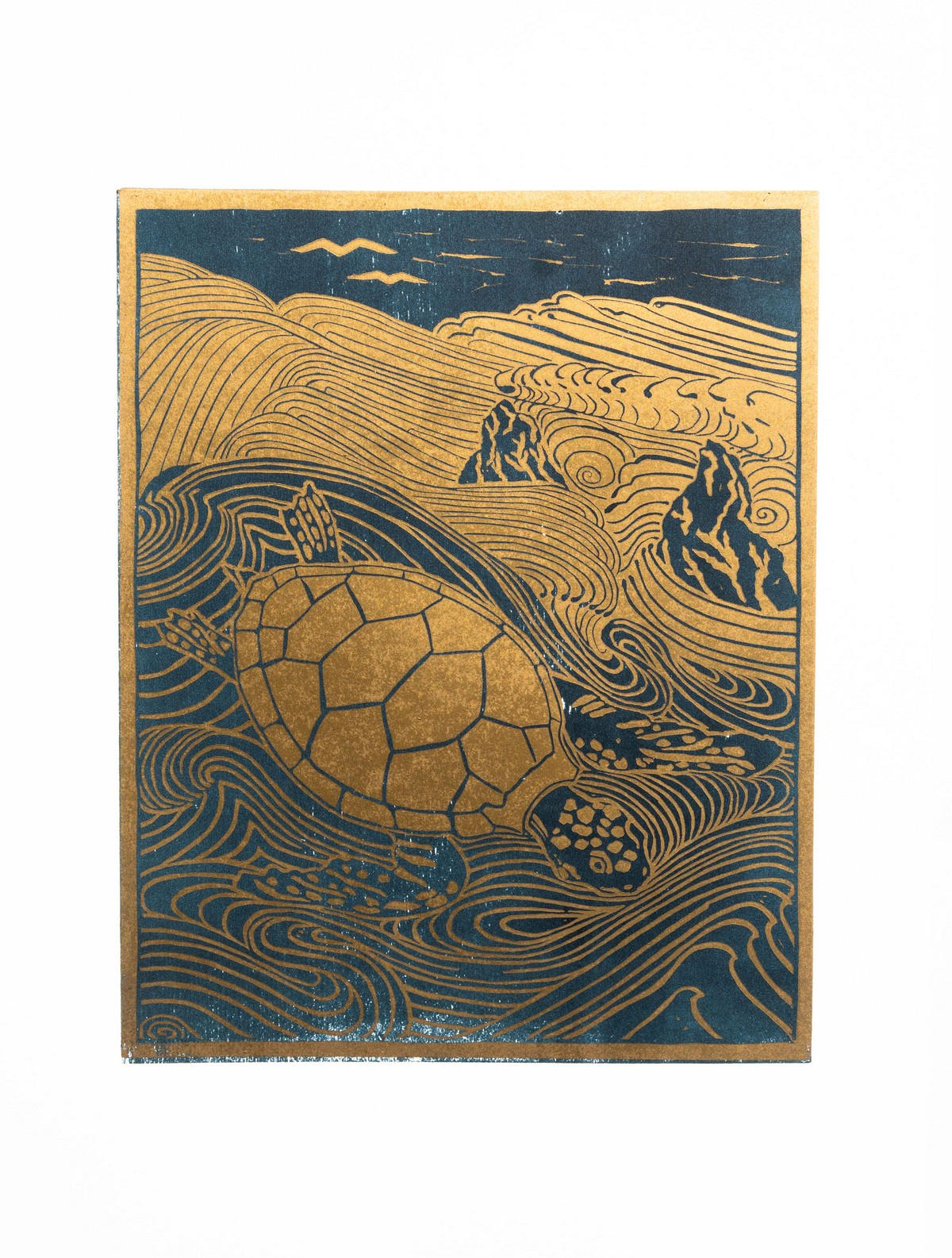 La tortue, linogravure, 30X20cm