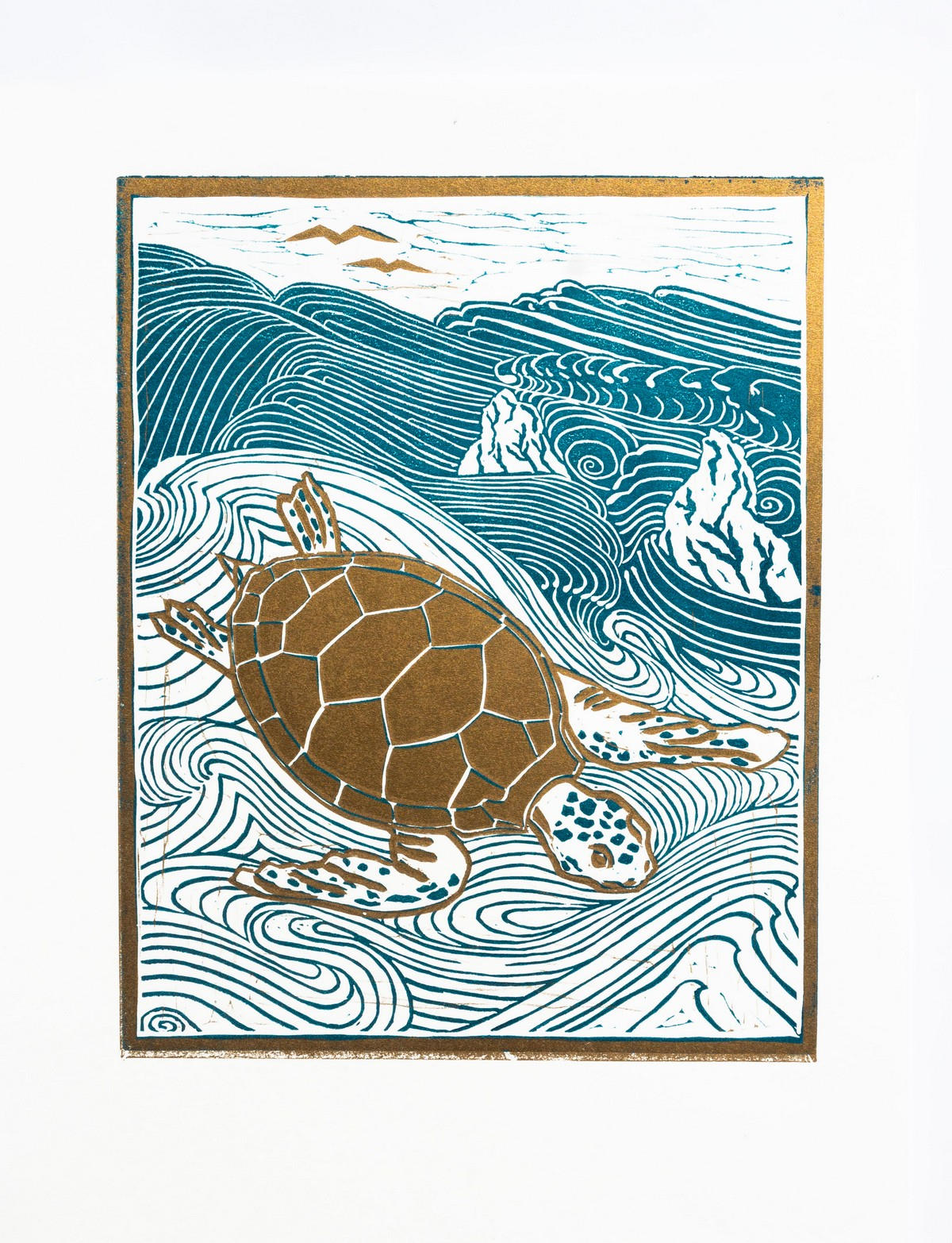 La tortue, linogravure, 30X20cm
