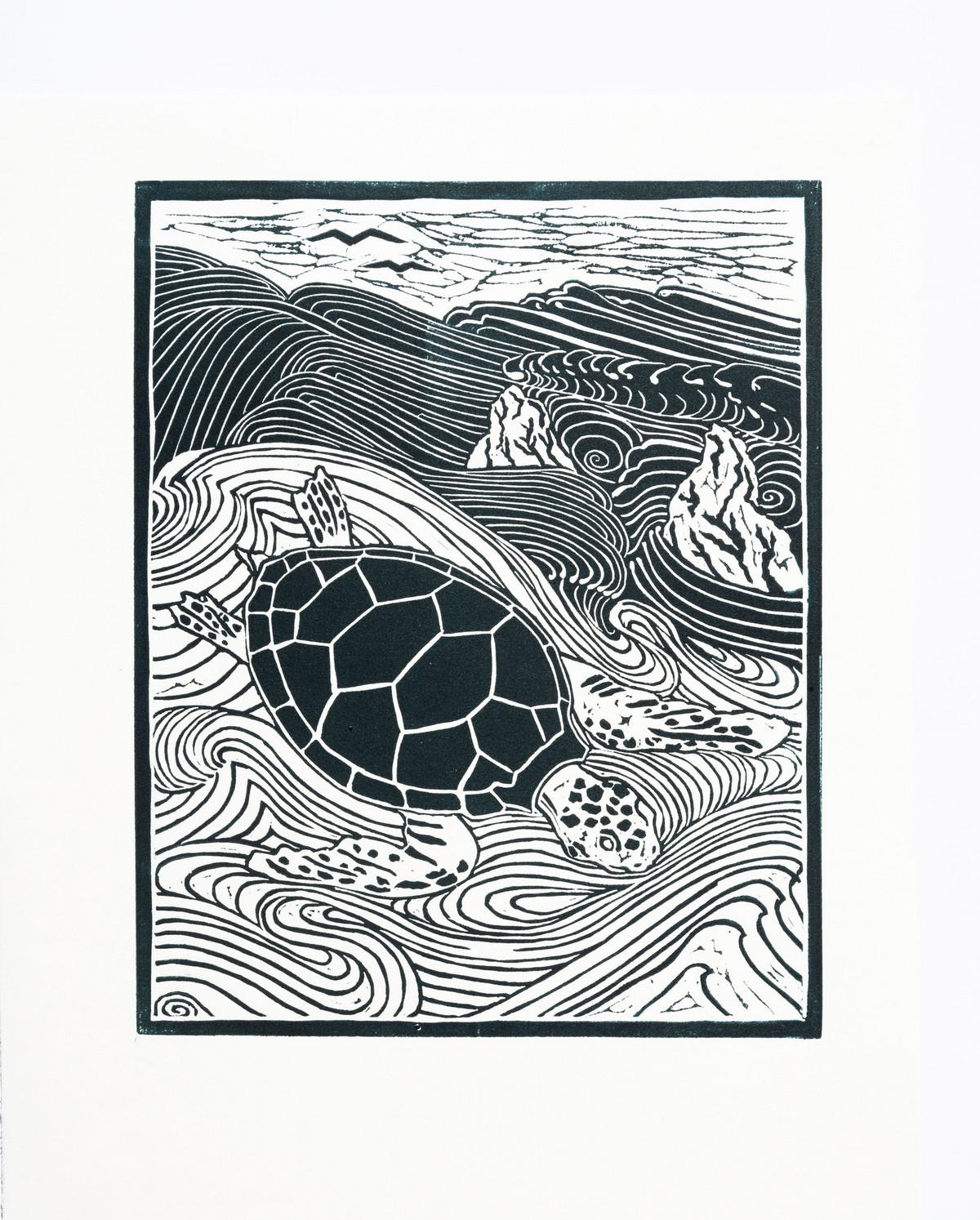 La tortue, linogravure, 30X20cm