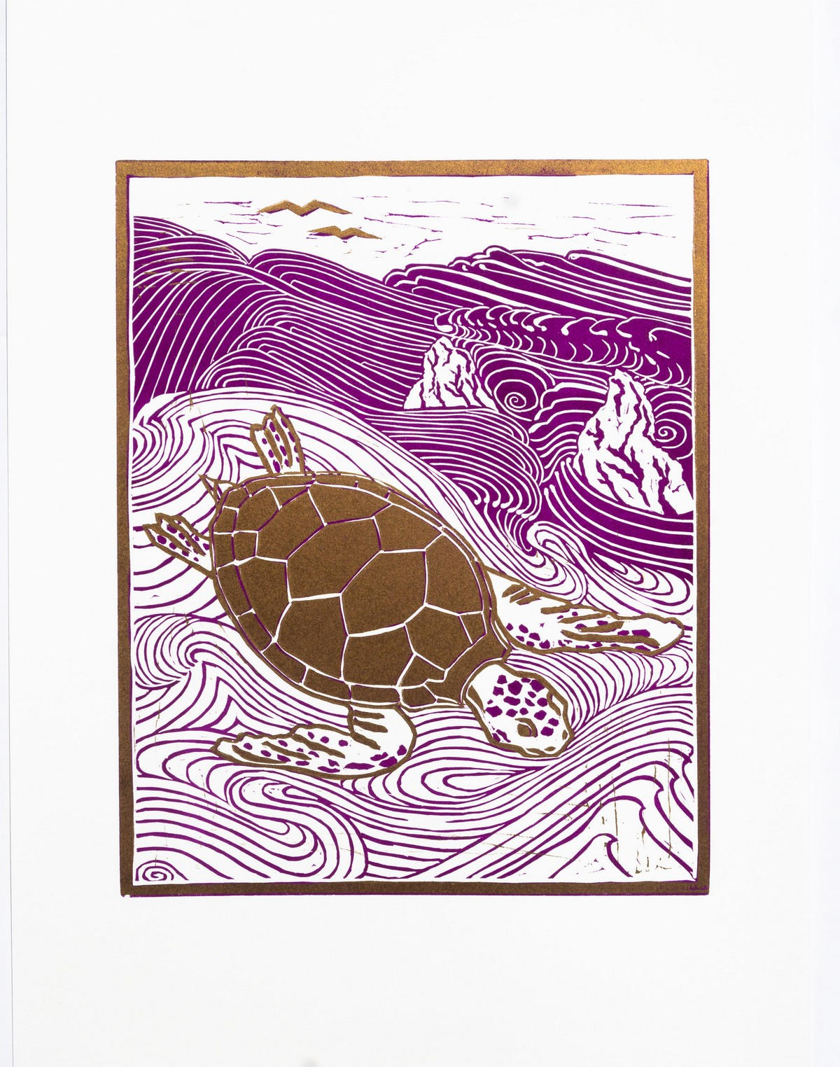 La tortue, linogravure, 30X20cm